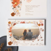 クリームフローラフレーム写真保存の日付バラ 箔招待状