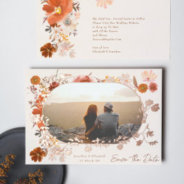 クリームフローラフレーム写真保存の日付バラ 箔招待状