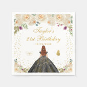 クリームフローラブラウンヘアガールバースデーパーティー スタンダードカクテルナプキン (正面)