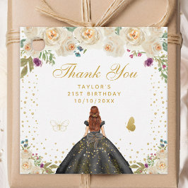 クリームフローラブラウンヘアガールバースデーパーティー フェイバータグ