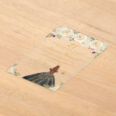 クリームフローラブラウンヘアプリンセス誕生日パーティー アクリル招待状 (レイダウン)