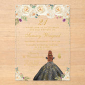 クリームフローラブラウンヘアプリンセス誕生日パーティー アクリル招待状 (正面)