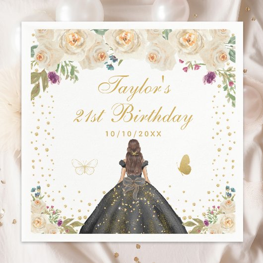 クリームフローラブルネットヘアガールバースデーパーティー スタンダードカクテルナプキン