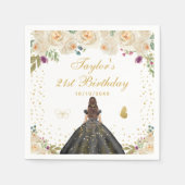 クリームフローラブルネットヘアガールバースデーパーティー スタンダードカクテルナプキン (正面)