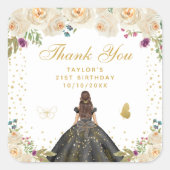 クリームフローラブルネットヘアプリンセスバースデーパーティー スクエアシール (正面)