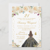 クリームフローラブルネットヘアプリンセスバースデーパーティー 招待状 (正面)