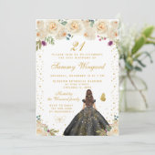 クリームフローラブルネットヘアプリンセスバースデーパーティー 招待状 (スタンド正面)