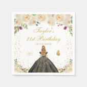 クリームフローラブロンドヘアガールバースデーパーティー スタンダードカクテルナプキン (正面)