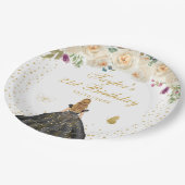 クリームフローラブロンドヘアガールバースデーパーティー ペーパープレート (アングル)