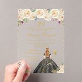 クリームフローラブロンドヘアプリンセス誕生日パーティー アクリル招待状 (インサイチュ (ポータブル))