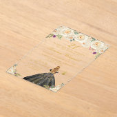 クリームフローラブロンドヘアプリンセス誕生日パーティー アクリル招待状 (レイダウン)