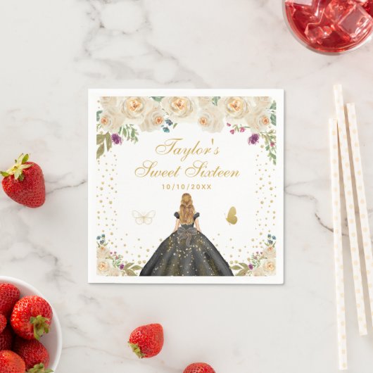 クリームフローラブロンドヘアプリンセスSweet sixteen スタンダードカクテルナプキン (インサイチュ)