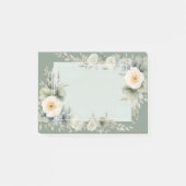 クリームフローラホワイトフレームセージ緑の背景 ポストイット (正面)