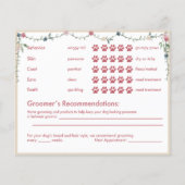 クリームフローラ水色の犬のグルーミングレポートカード (裏面)