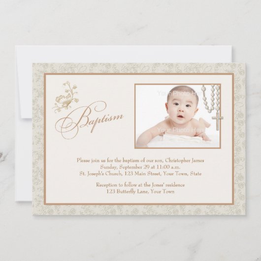 クリームフローラ洗礼フォトカード 招待状 (正面)