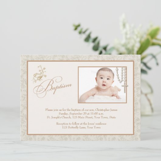 クリームフローラ洗礼フォトカード 招待状 (スタンド正面)