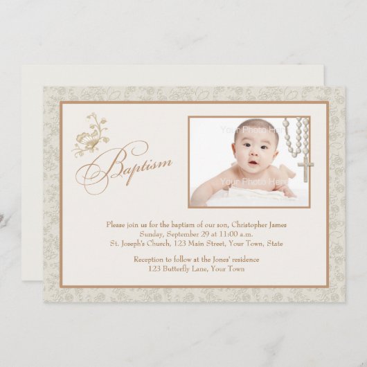 クリームフローラ洗礼フォトカード 招待状 (正面/裏面)