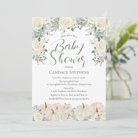 クリームフローラ |カボチャ秋 |秋の赤ちゃんシャワー 招待状 (スタンド正面)