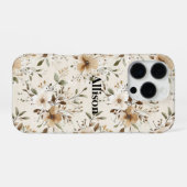 クリームブラウンの花柄 iPhoneケース (裏面横)