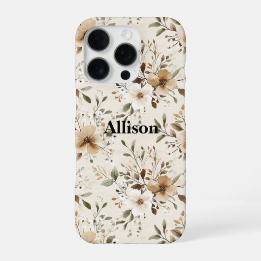 クリームブラウンの花柄 iPhoneケース (裏面)