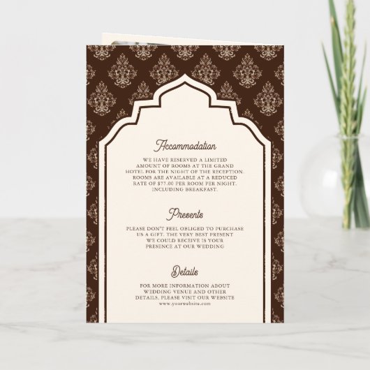 クリームブラウンイカットフォトコラージュインディアン結婚ズ 招待状 (裏面)