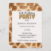 クリームブラウンキリン動物金ゴールドグリッターパーティー 招待状 (正面/裏面)