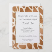 クリームブラウンサファリキリンアニマルプリント誕生日 招待状 (正面)