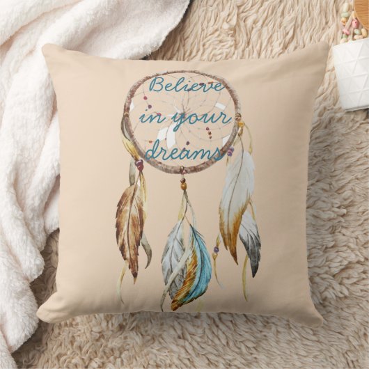 クリームブラウンターコイズドリームキャッチャーの水色 クッション (ブランケット)