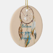 クリームブラウンターコイズドリームキャッチャーの水色 セラミックオーナメント (右)