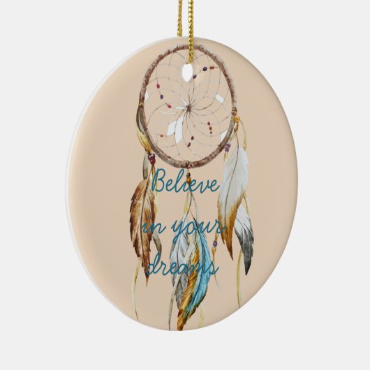 クリームブラウンターコイズドリームキャッチャーの水色 セラミックオーナメント (右)