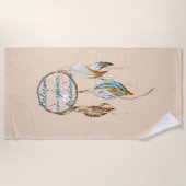 クリームブラウンターコイズドリームキャッチャー ビーチタオル (正面)