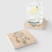 クリームブラウンターコイズホワイトフェザーズドリームキャッチャー ストーンコースター (横)