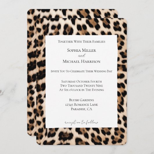 クリームブラウンブラックレオパードアニマルプリント結婚ズ 招待状 (正面/裏面)