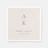 クリームブラウンモダンモノグラムアーストー結婚ン スタンダードカクテルナプキン (正面)