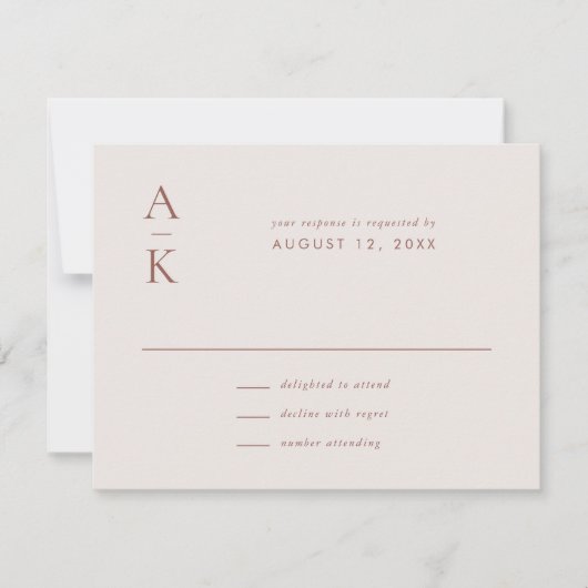クリームブラウンモダンモノグラムアーストー結婚ン 出欠カード (正面)