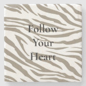 クリームブラウン白ゼブラ印刷 ストーンコースター (正面)