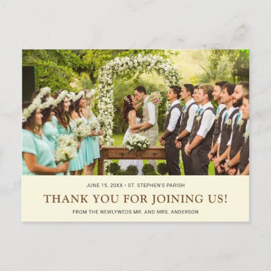 クリームブラウン結婚ズ | 新郎新婦フォトサンキュー 案内ポストカード (正面)