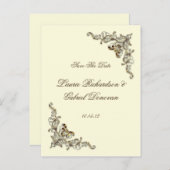 クリームブラウン華美金ゴールド宝石飾り日付を保存 案内ポストカード (正面/裏面)