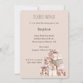 クリームブラウン赤面ピンクヒョウのギフト誕生日 招待状 (正面)