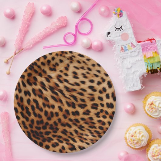 クリームブラウンLeopardプリント ペーパープレート (パーティー)