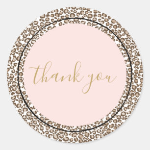 クリームブラウンPink Leopard Print Thank you ラウンドシール