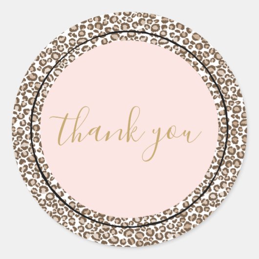 クリームブラウンPink Leopard Print Thank you ラウンドシール (正面)