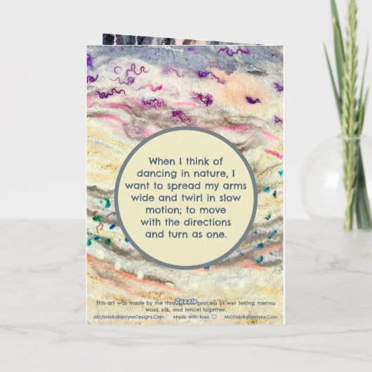 クリームブラックピンクに流れる抽象芸術繊維アート カード (裏面)