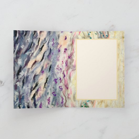 クリームブラックピンクに流れる抽象芸術繊維アート カード (内部)