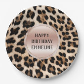 クリームブラックブラウンヒョウ赤面ピンク ペーパープレート (正面)