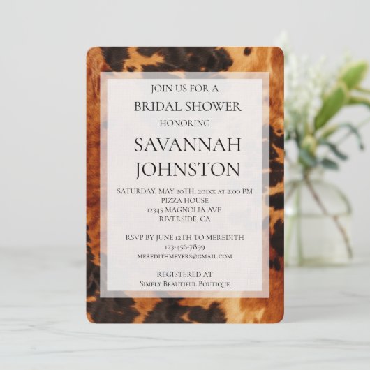 クリームブラックブラウン女性のカーボーイ牛革ブライダルシャワー 招待状 (スタンド正面)