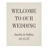 クリームブラックミニマルエレガントなウェディングウェルカム ポスター (正面)