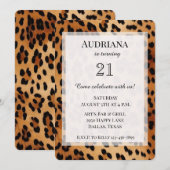 クリームブラックレオパードアニマルプリント誕生日 招待状 (正面/裏面)