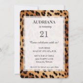 クリームブラックレオパードアニマルプリント誕生日 招待状 (正面)