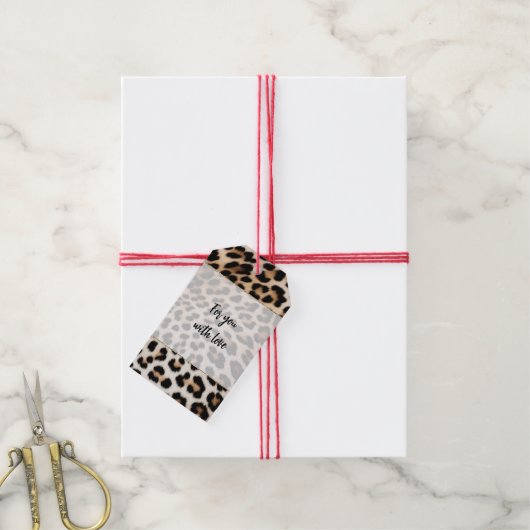 クリームブラックレオパード印刷 ギフトタグ (より糸付き)